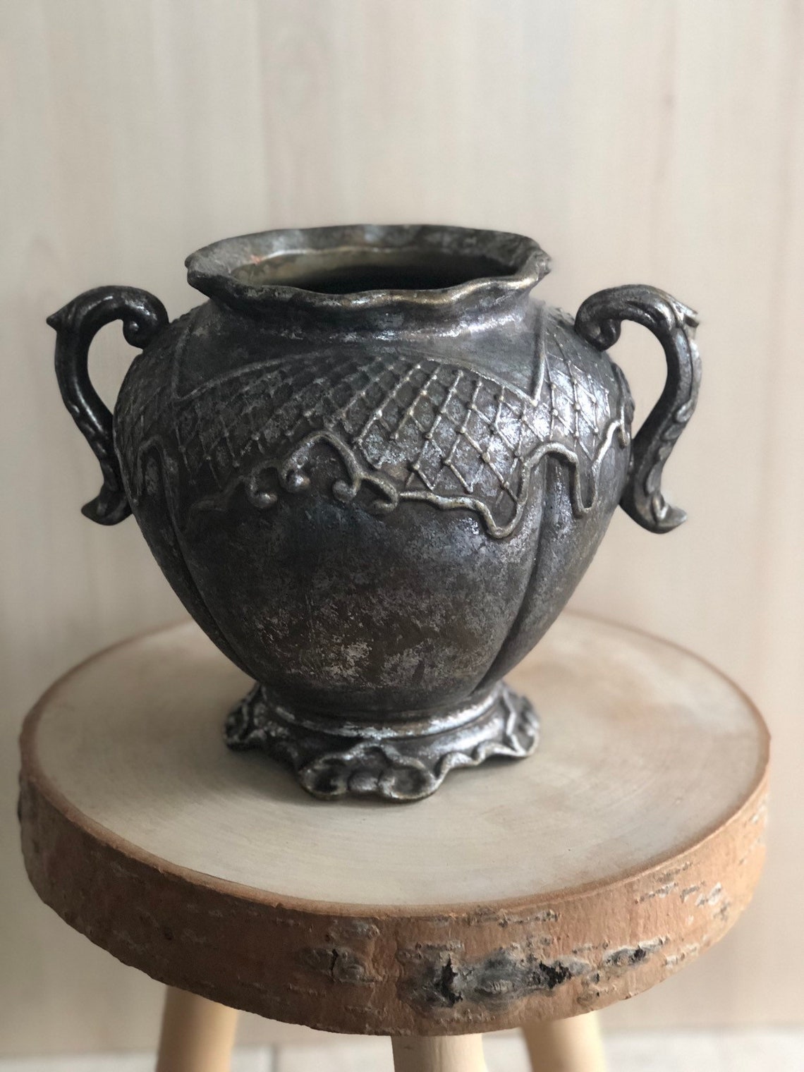 Antique metal vase Etsy