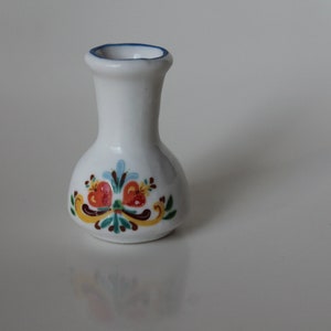 Miniature White Vase with Stylized Floral Design