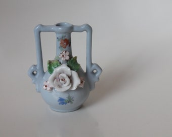 Vase bleu miniature avec fleurs (Allemagne)