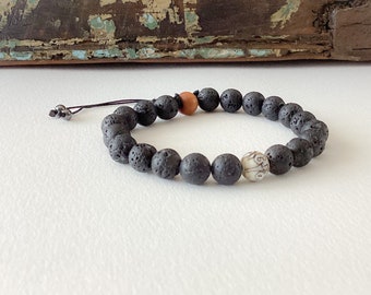 Black lava and OM bracelet, gift for women, adjustable bracelet, Mala bracelet, gift for men, yoga