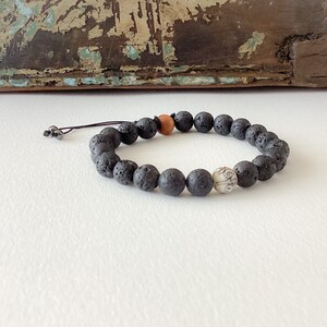Black lava stone and OM bracelet, adjustable mala bracelet, yoga bracelet