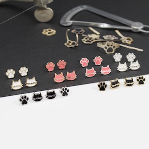 Cat earrings, 2 pair Set, Hypoallergenic Stud, Cat Earrings for Women, Teens Girls, Cat Lovers, Perfect Gift, Black White & Pink Colors