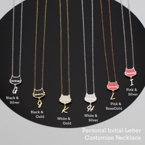 Cat Necklace, Personalized Initial Letter Necklace, Gift for women, teens kids Customized Jewelry, 18k Gold Plated, Rose Gold, Silver