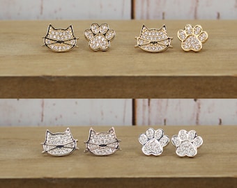 925 Sterling Silver Cat Paw Stud Earrings Set, Hypoallergenic Cat Mom Jewelry