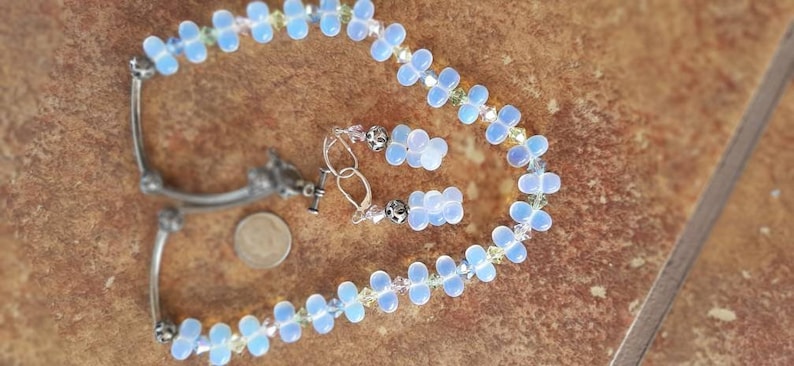 Gorgeous Opalit Necklace and Pierced Earrings Set FREE Shipping