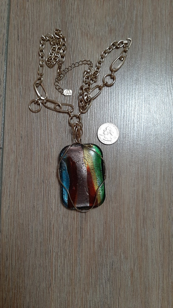 Hand blown wire wrapped Large glass pendant neckl… - image 4