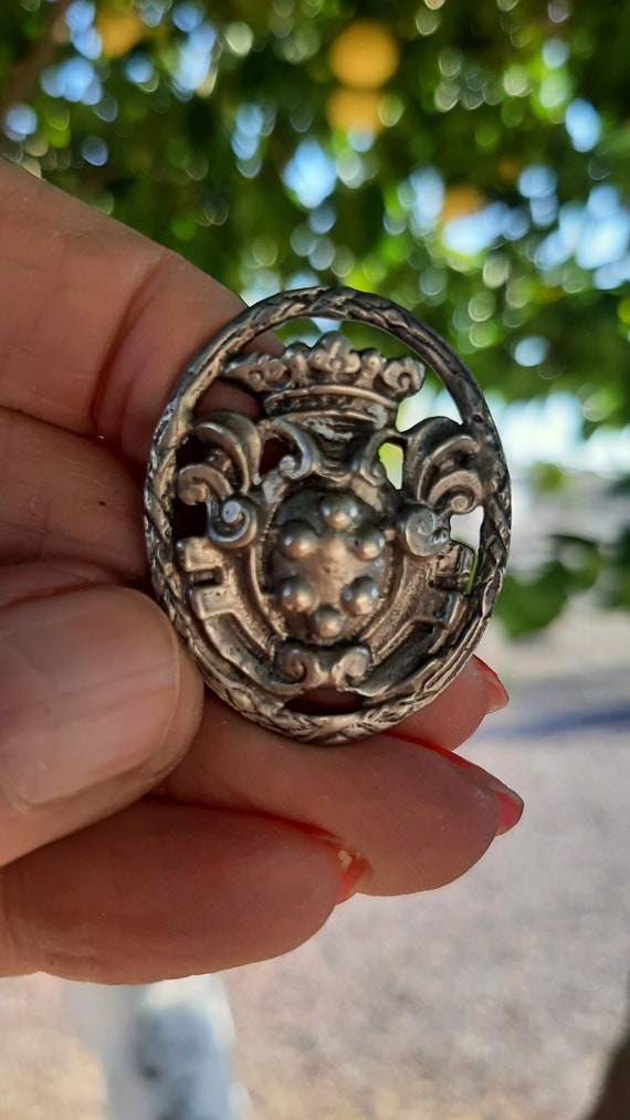 Antique Silver Family Crest Crown Shield