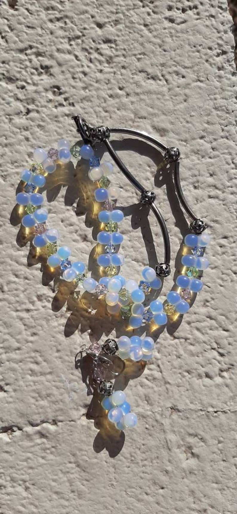 Gorgeous Opalit Necklace and Pierced Earrings Set FREE Shipping