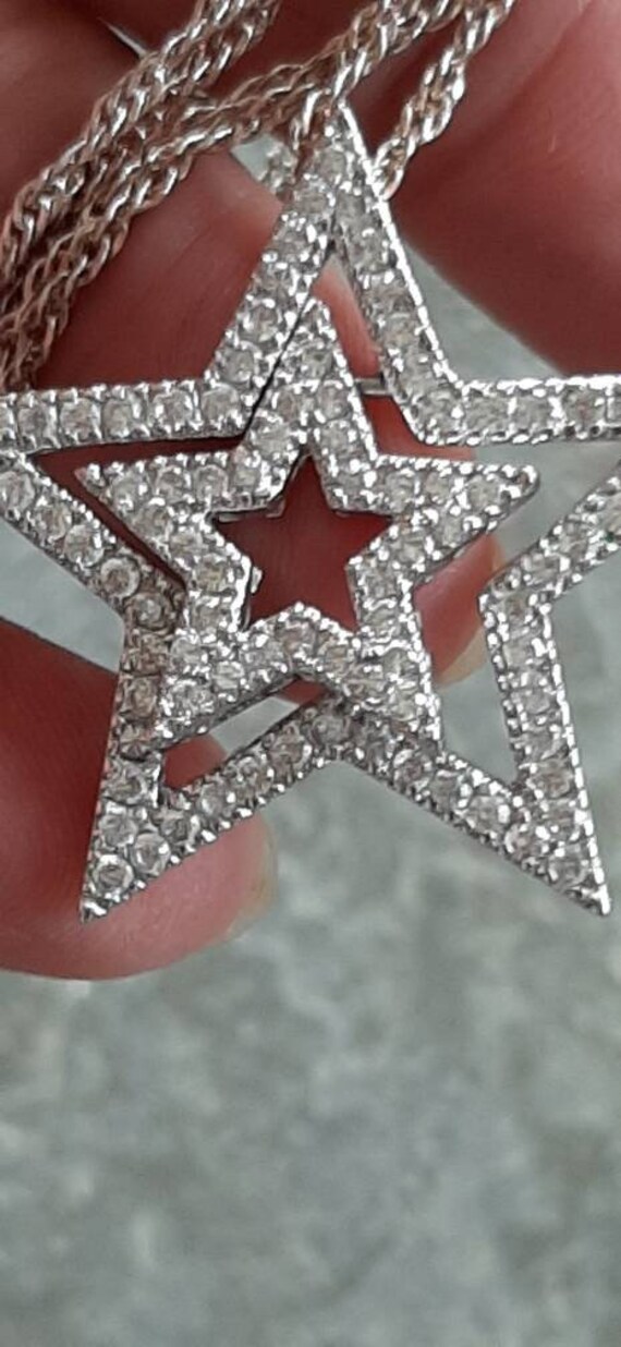 Gorgeous Sparkling Silver Double CZ Star Pendant … - image 3