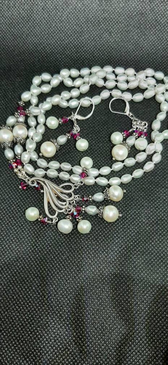 Vintage Silver Lariat Style Geniue Silver Pearls  
