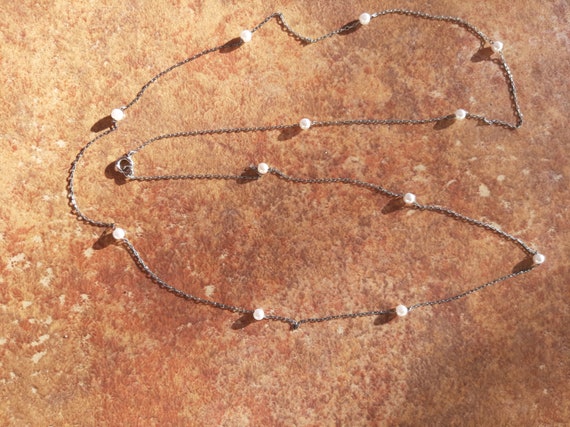 Dainty silver station pearl necklace vintage - image 4