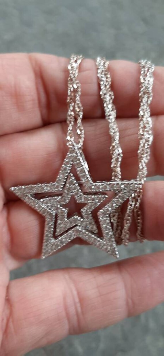 Gorgeous Sparkling Silver Double CZ Star Pendant … - image 6