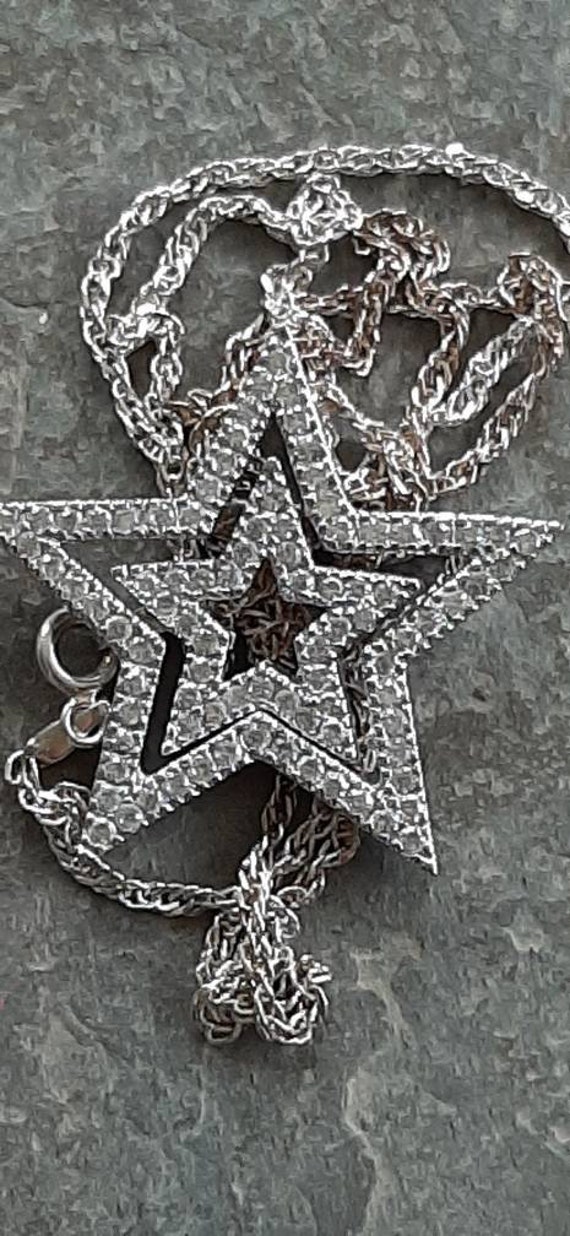 Gorgeous Sparkling Silver Double CZ Star Pendant … - image 1