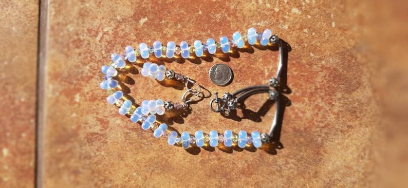 Gorgeous Opalit Necklace and Pierced Earrings Set FREE Shipping