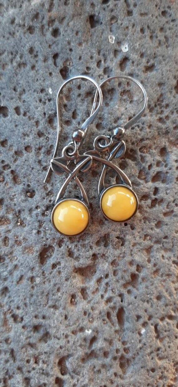 Rare Egg Yolk Amber Silver Pierced Earrings