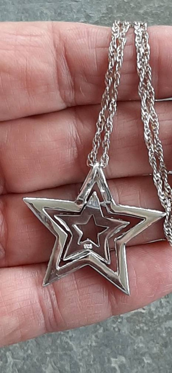 Gorgeous Sparkling Silver Double CZ Star Pendant … - image 2