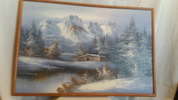 Beautiful Original Painting Snowy Cabin In The Woods Free Etsy