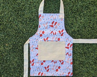 Toddler Apron, Kids Apron, Canvas Apron, Blue and Red Fruit