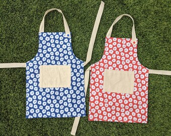 Toddler Apron, Kids Apron, Canvas Apron, Blue or Red Flowers