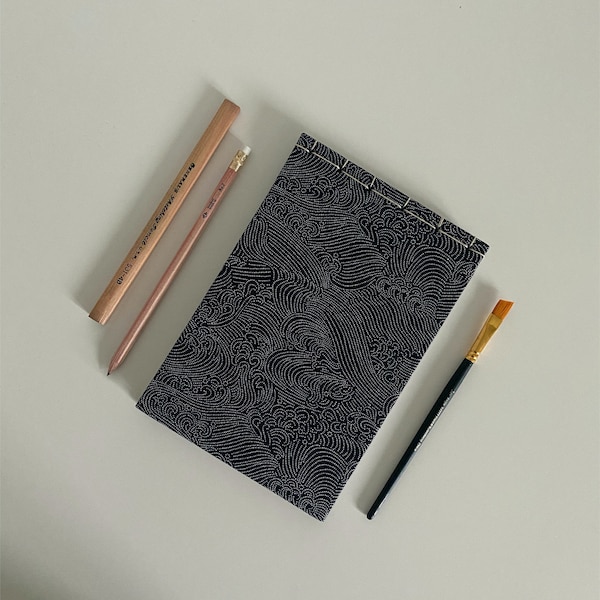 BLANK JOURNAL, Fabric journal, Japanese binding, Unlined journal, Japanese stationery, Handmade journals, Minimal, Left Handed Notebook