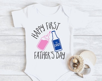 First Father's Day Girl Bodysuit Pregnancy Announcement Custom Gift for Dad Beer Shirt Happy First Father's Day Gift My 1st Father's Day