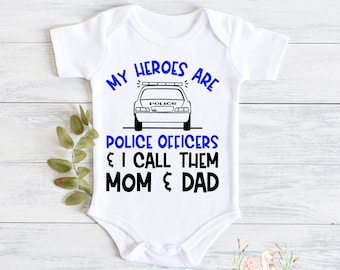 Police Officer Mom & Dad Baby Bodysuit, Baby Shower Gift