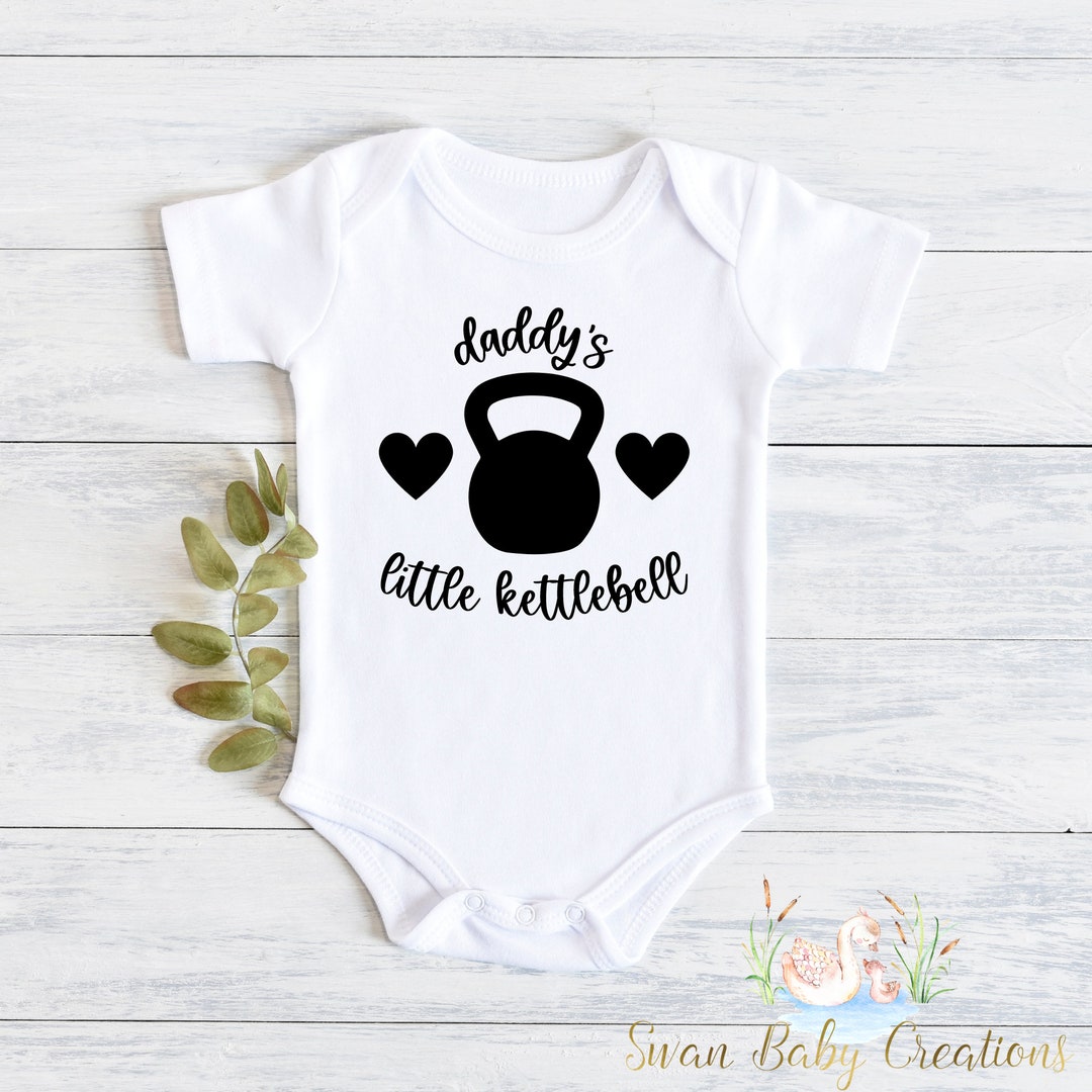 Daddy's Little Kettlebell Infant Bodysuit or Toddler Tshirt, Fitness Baby, Workout Dad, Funny