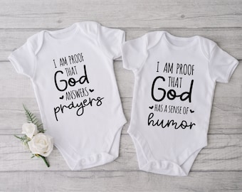 Twins Pregnancy Announcement Bodysuits: Religious Baby Reveal Idea