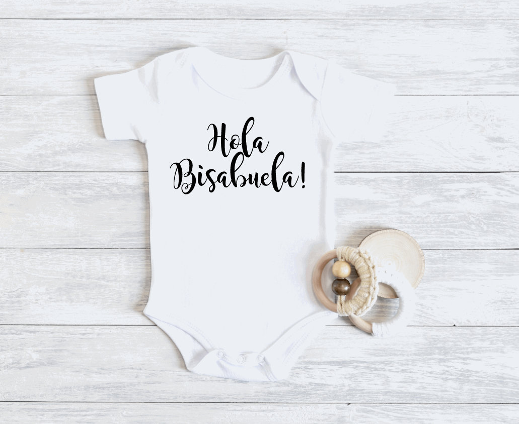 Spanish Baby Gift Hola Bisabuelos Spanish Onesie® Due Date Onesie® Spanish Pregnancy Announcement To Great Grandparents Bodysuit 