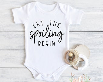 Let the Spoiling Begin, Baby tee, New Grandparent Gift, Minimalist tee, Infant Bodysuit, First Grandchild Bodysuit, Grandparents