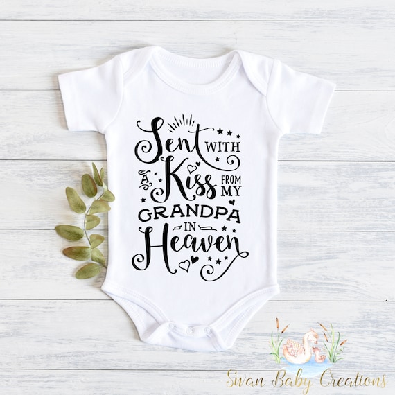Baby Bodysuit 'Sent With A Kiss From My Papa In Heaven' - White Long Sleeve Onesie 0-24 Months