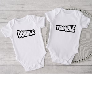Double Trouble Bodysuits, Twin Baby , Twin Baby Bodysuits Set, Twin Boys, Outfits, Baby Shower Gift, Set of 2