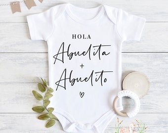 Hola Abuelita y Abuelito Baby Bodysuit, Spanish Grandparent Announcement