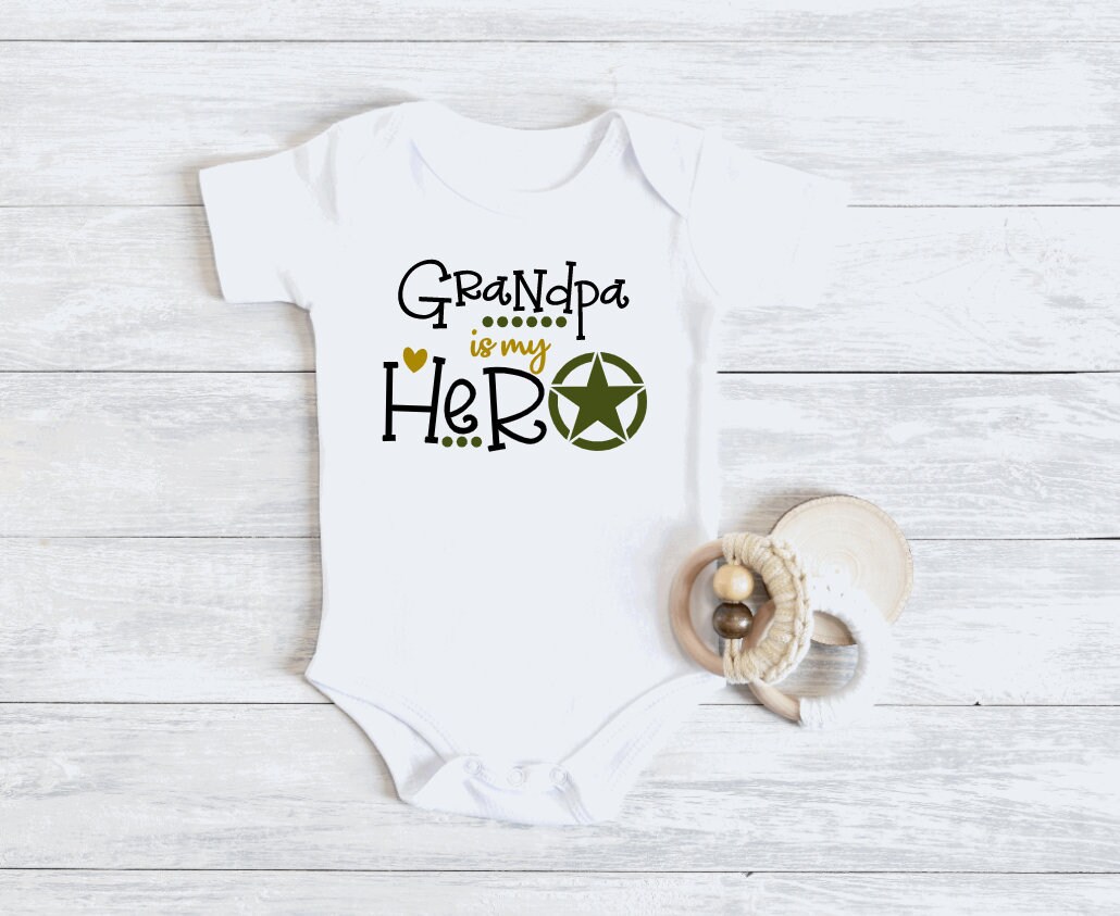 Preemie - 6T | Short or long sleeve |  Grandpa is my hero bodysuit/tee, Veteran Grandpa, Military Grandpa, Army Grandpa, Army Dad, Army Papa