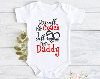 You Call Him Coach I call Him Daddy Boys Baby Bodysuit, Youth Sizes Available, Swim Coach, Coaches Kid, Swimming, Daddy Coach Hero