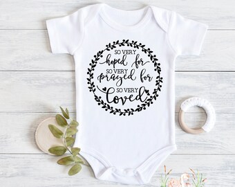 So very hoped for so very prayed for so very loved bodysuit, I am a Child of God, Pregnancy Announcement, Christian Baby, Baby Shower Gift
