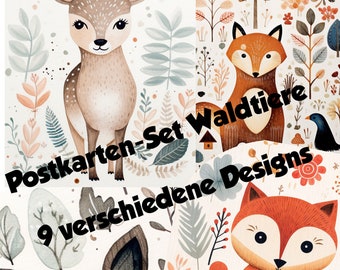 Canva template, postcard forest animals, watercolor, set, prints, templates
