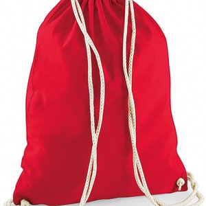 Turnbeutel Baumwolle zum Bedrucken, gymsack, Sporttasche einfarbig, 100 % Baumwolle, viele verschiedene Farben brightred