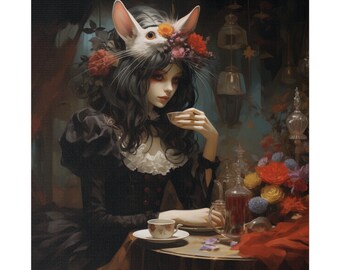 teatime, high-quality canvas print in coquette aestethic style