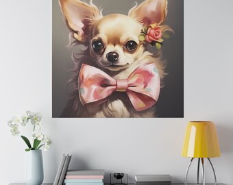 Chihuahua mit Schleifen, niedlicher Leinwanddruck im coquette aesthetic Stil