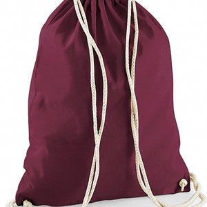 Turnbeutel Baumwolle zum Bedrucken, gymsack, Sporttasche einfarbig, 100 % Baumwolle, viele verschiedene Farben burgundy