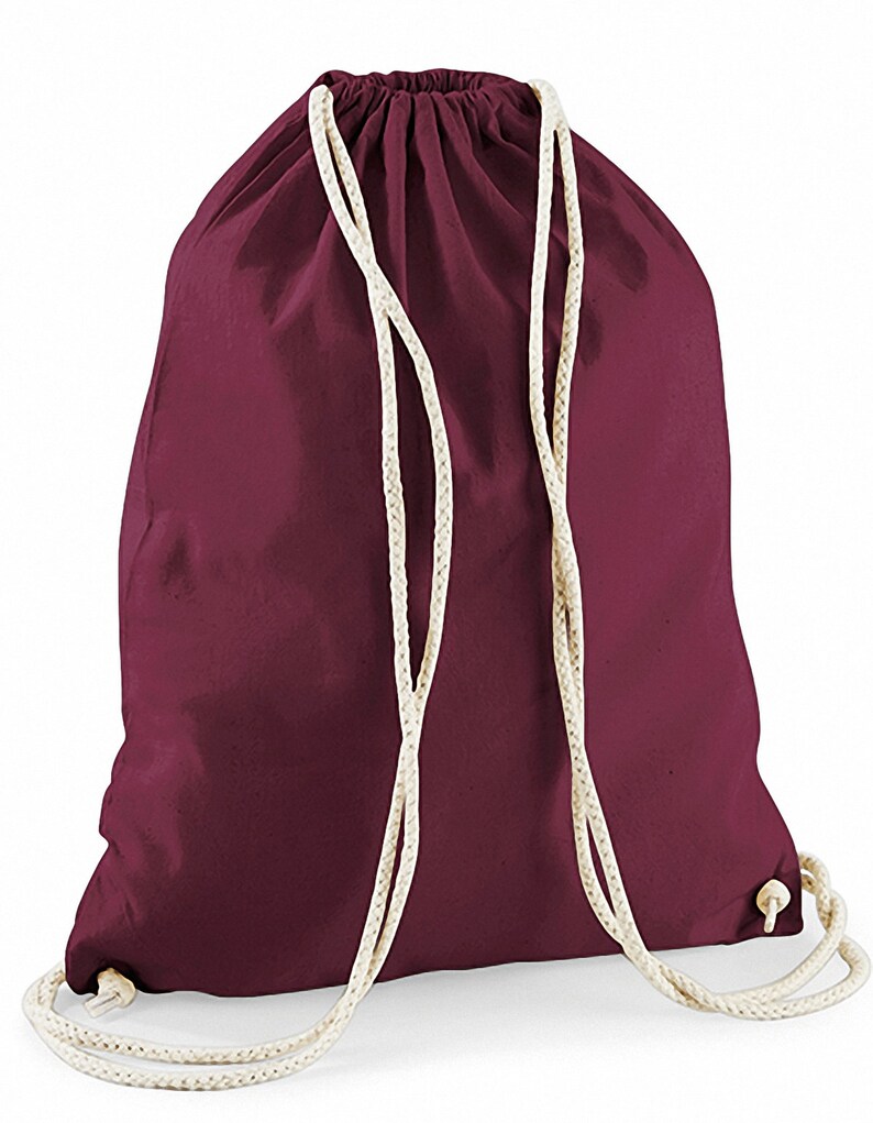 Turnbeutel Baumwolle zum Bedrucken, gymsack, Sporttasche einfarbig, 100 % Baumwolle, viele verschiedene Farben burgundy