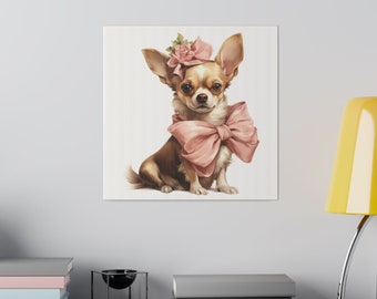 Chihuahua mit Schleifen, niedlicher Leinwanddruck im coquette aestethic Stil