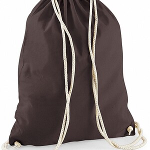 Turnbeutel Baumwolle zum Bedrucken, gymsack, Sporttasche einfarbig, 100 % Baumwolle, viele verschiedene Farben chocolate