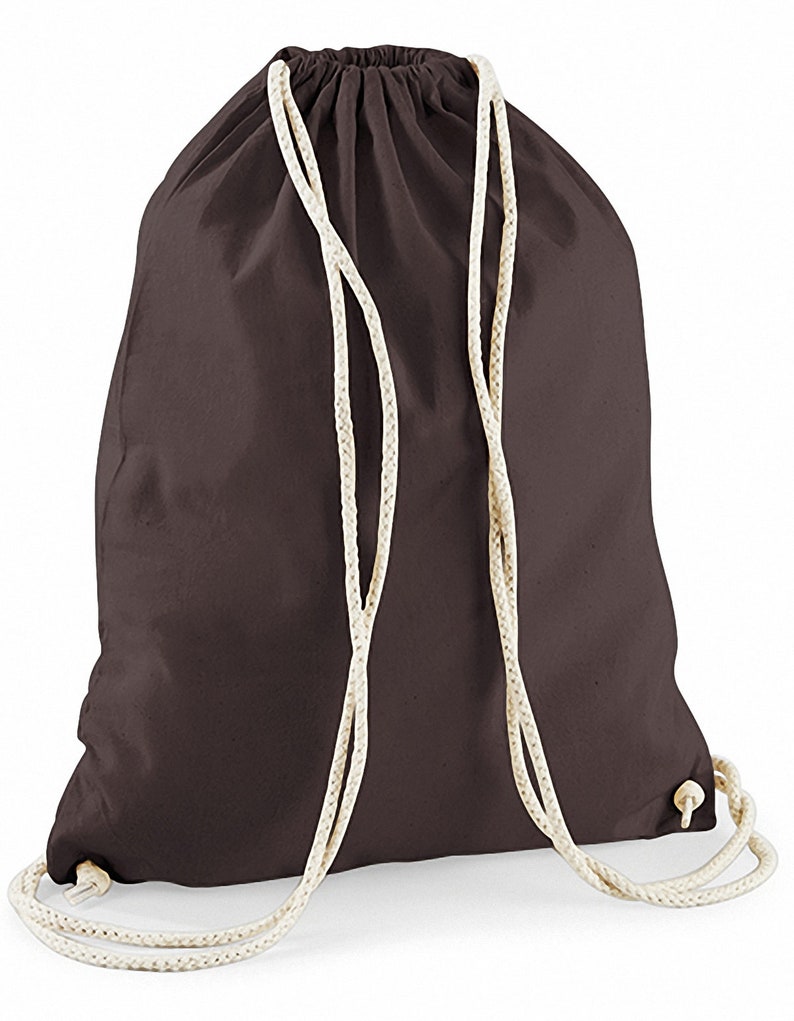 Turnbeutel Baumwolle zum Bedrucken, gymsack, Sporttasche einfarbig, 100 % Baumwolle, viele verschiedene Farben chocolate