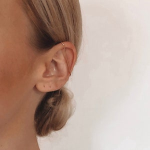 LONG Industrial Ear Bar Cartilage Cuff No Piercing / 18 gauge / 14k yellow or rose gold fill, sterling silver / minimalist modern dainty