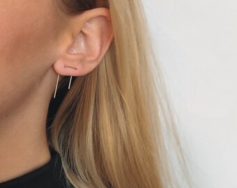 Double Long Threader Earrings with Bar / 22 gauge / 14k yellow or rose gold fill, sterling silver, SS fill / minimalist modern dainty