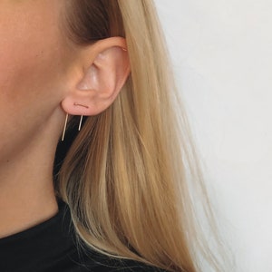 Double Long Threader Earrings with Bar / 22 gauge / 14k yellow or rose gold fill, sterling silver, SS fill / minimalist modern dainty