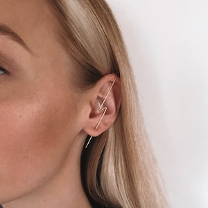 Ear Pin Zig Zag Lightning Cuff Smooth Earrings or Ear Spear / 18 gauge / 14k yellow or rose gold fill, sterling silver / minimalist