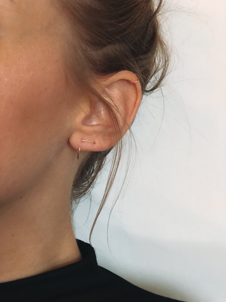 TAYLOR Half hoop lobe hugger double piercing earrings with bar 22 gauge 12k gold fill or sterling silver fill minimalist modern daint